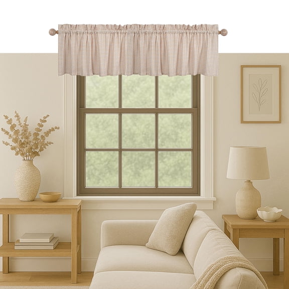 Native Fab Set of 2 Farmhouse Valance Curtains for Windows 58"x15" for Living Room Bedroom Kitchen Windows Bathroom, Rustic Vintage Curtain Valances Rod Pocket - Beige White