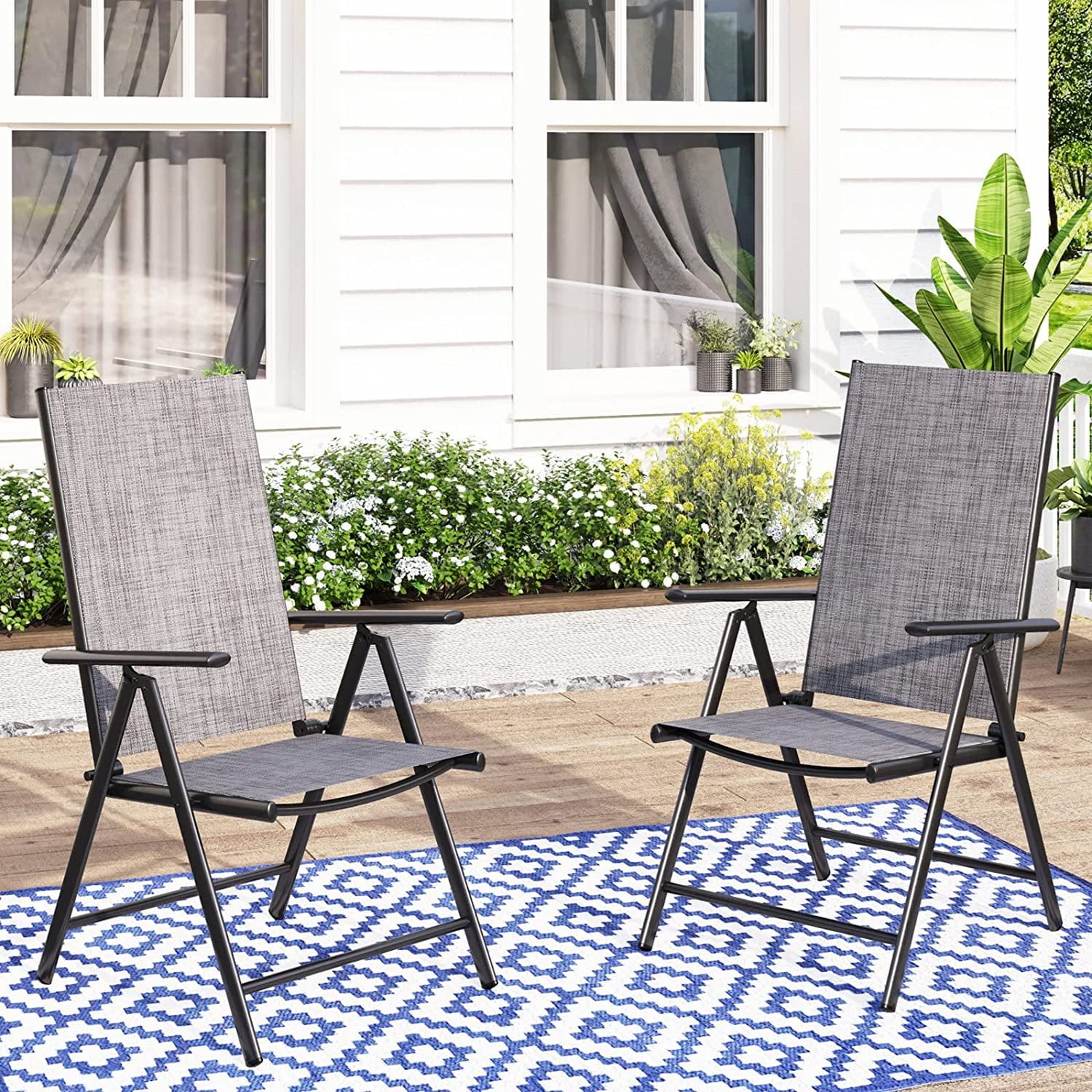 Outdoor Dining Set for 6 Aluminum Height Adjustable Folding Chair and