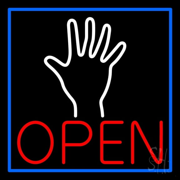 Red Open Psychic Blue Border LED Neon Sign 24" Tall x 24" Wide - inches Black Square Cut Acrylic Backing, with Dimmer - Bright and Premium built indoor LED Neon Sign for Storefront.