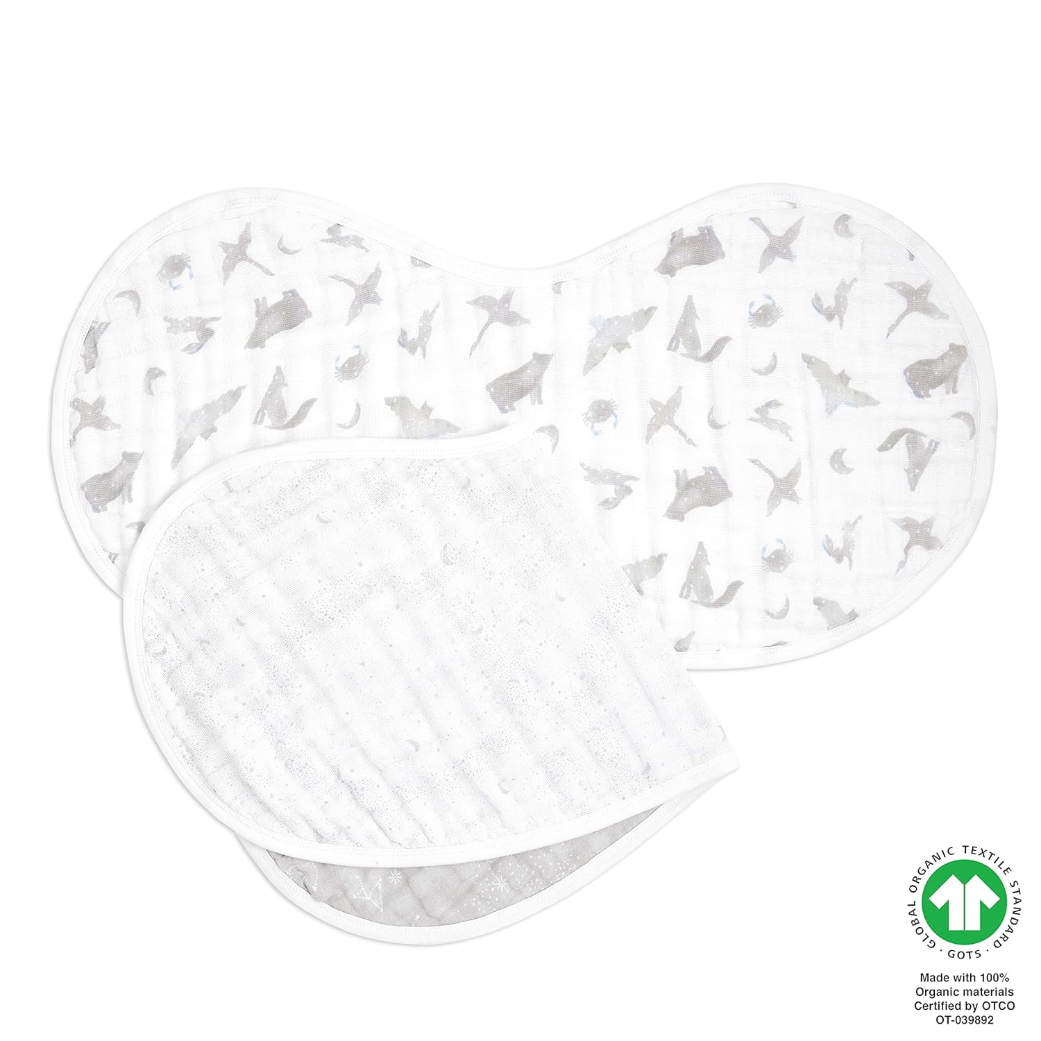 aden + anais Organic Cotton Muslin Burpy Bib, Grey Map The Stars, Unisex, 2-pack