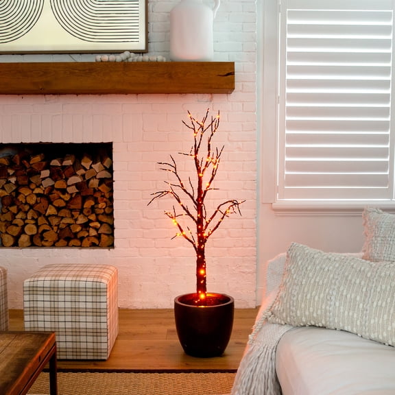 Nearly Natural 4ft. Pre-Lit Halloween Black Twig Artificial Fall Tree with 240 Orange