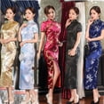 thumbnail image 1 of Cheongsam Robe Longue Brocart à Manches Courtes style Chinois pour Fille Jeune et Mince, 1 of 5