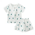 thumbnail image 2 of Toddler Boys Summer Outfits Cartoon Pattern Print Short Sleeve Tops and Shorts Clothes Outfits Set Size 18-24 Months ,Green, 2 of 3
