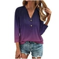 thumbnail image 2 of AOOCHASLIY Ladies' Clothes Clearances Womens 3/4 Sleeve V Neck Buttons Tee Gradient Color Blouse Loose Fit Tshirts Fall Tunic, 2 of 5