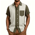 thumbnail image 5 of hlysgo Bowling Shirts for Men Vintage Color Block Short Sleeve Hawaiian Collared Shirt Loose Fit Button Down Summer Vacation Shirts with Pocket Khaki XXXXL, 5 of 6