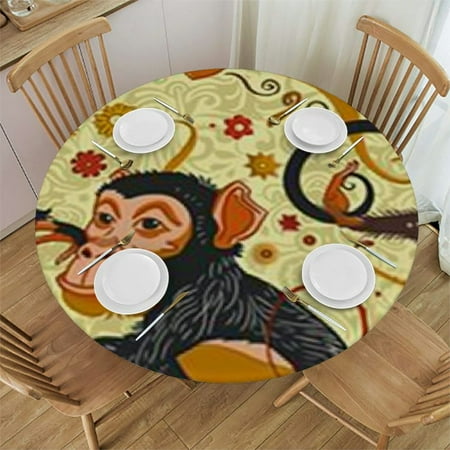 

Tllo0ord Fitted Round Tablecloth Colorful Blots Watercolor blots Blue Pink Green red Table Cover Elastic Edged Table Cloth 31-35