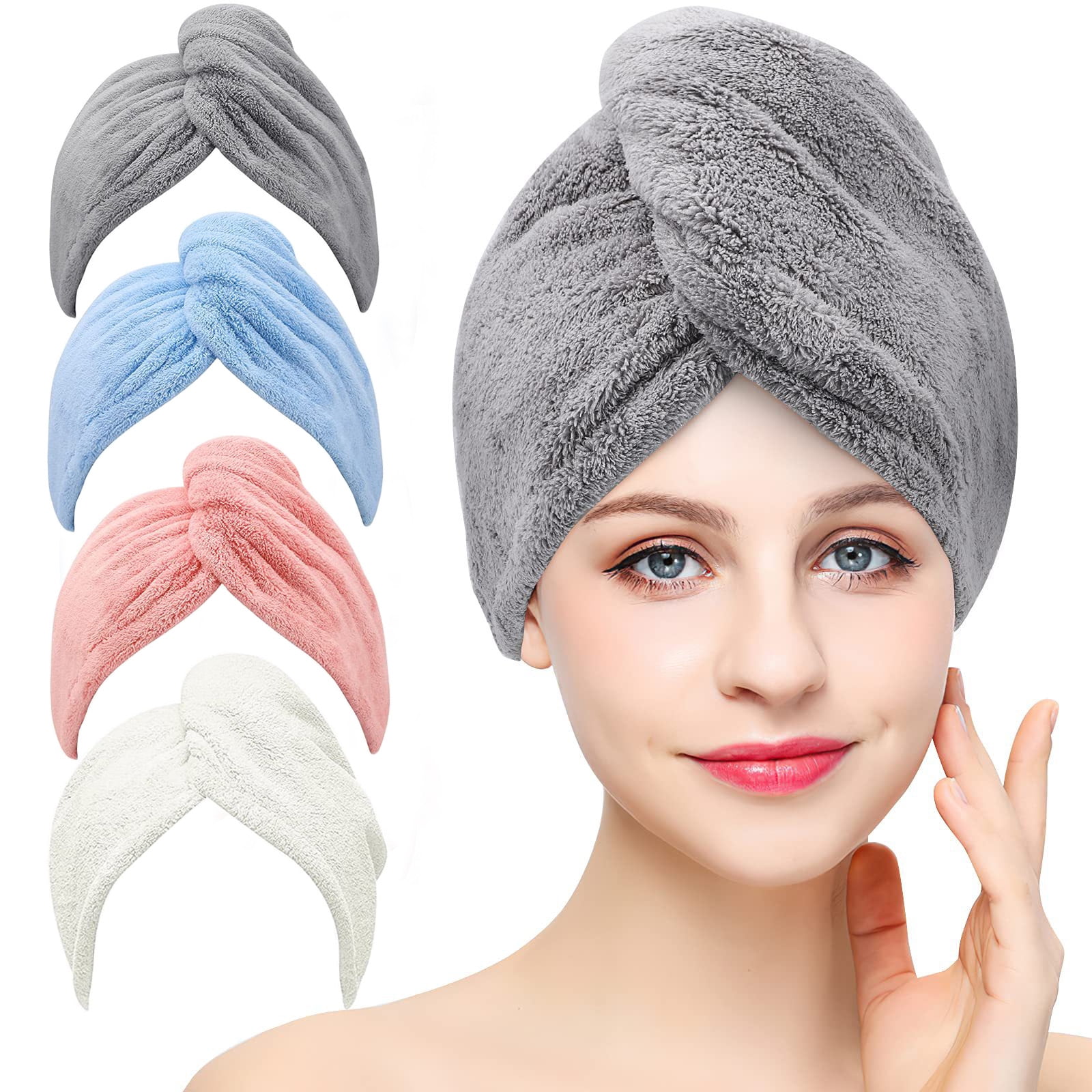 Freaki 4 Pack Hair Drying Wrap, Super Absorbent Quick Hair Drying Towel