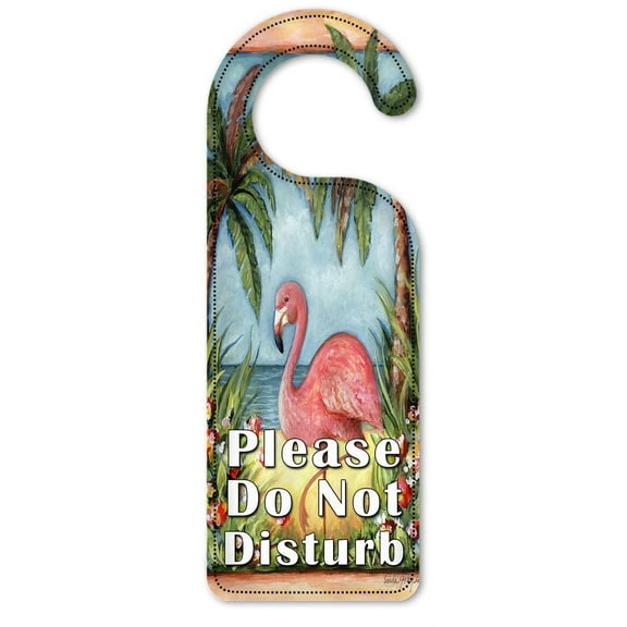 Do Not Disturb Door Knob Hanger Sign - Flamingo
