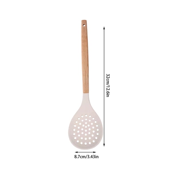 Silicone Cooking Utensils Set With White Wooden Handles 9 Inch Food Clip And Storage Bucket For Non Stick Pans