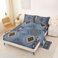 thumbnail image 2 of jejeloiu Aztec Geometric Rhombus Bed Sheets,Western Cowboy Tribal Full Size Sheets For Boys,Blue Beige,4 Pieces,1 Flat Sheet, 1 Fitted Sheet and 2 Pillowcases, 2 of 6