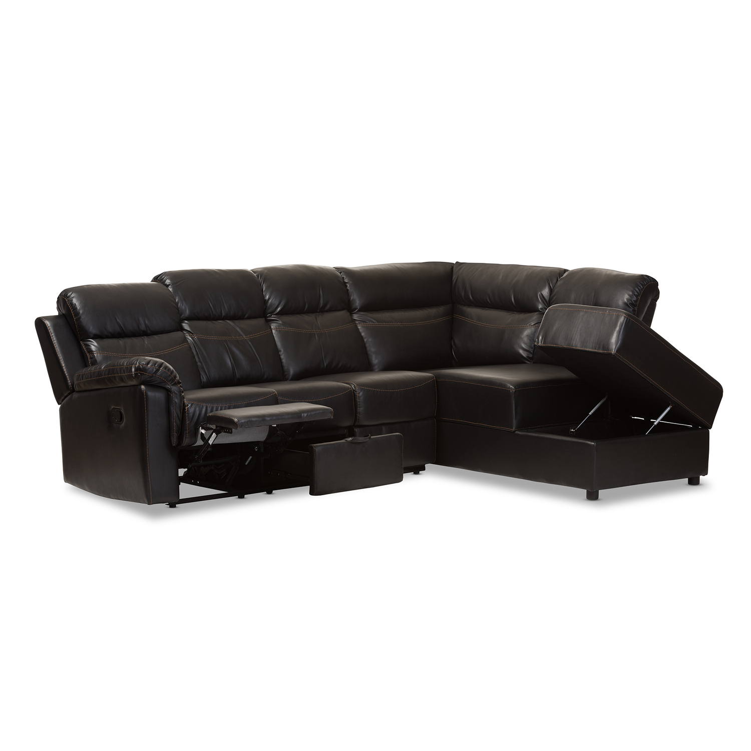 Baxton Studio Roland Modern And Contemporary Sectional With Recliner And Storage Chaise - image 3 of 10