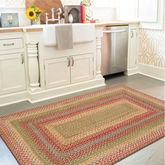Homespice 27x45 Multi Color Rect. Braided Rug. Azalea Red and Brown Jute Rug. Uses- Entryway Rugs, Kitchen Rugs, Bathroom Rugs. Reversible, Rustic, Country, Primitive, Farmhouse Decor Rug