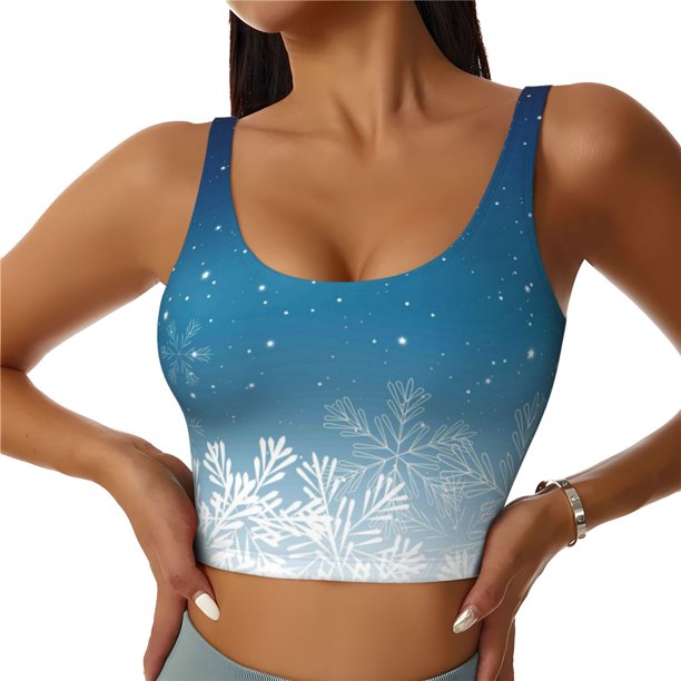 Balery Christmas Snowflakes Sujetadores deportivos con espalda cruzada para mujer, acolchados, sin costuras, de alto impacto, ideales para yoga, gimnasio, entrenamiento y fitness.-Medium