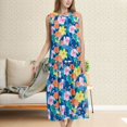thumbnail image 5 of ZHENHONG Pajamas for Women, Summer Cotton Blouse With No Sleeves Pocketed Three Quarter Length Pants Pajama Set For Two Pieces, Women's Sleepwear Blue, 5 of 5