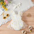 thumbnail image 4 of B930G-Baby Girl 2Pcs Trajes De Verano , Volantes Manga Margarita Impresión Mameluco Vestido De Malla Con Conjunto De Diadema, 4 of 4
