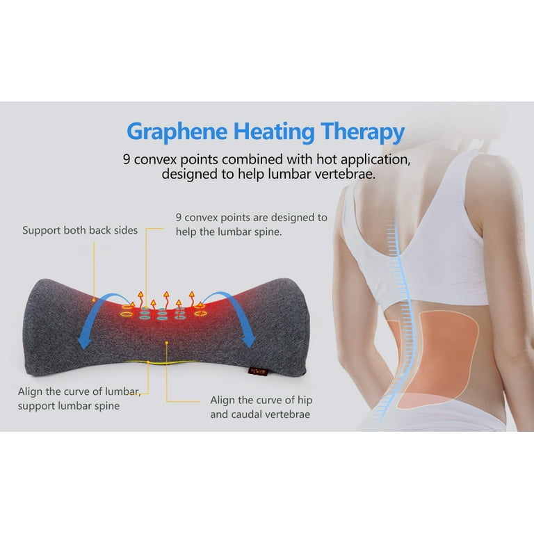 Lumbar Support Pillow for Sleeping, Heated Lower Back Support Pillow with  Graphene Heating for Lower Back Pain Relief, Memory Foam Back Waist Cushion