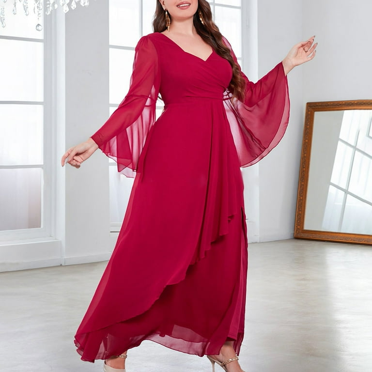 Odbmxy Long Sleeve Womens Midi Dresses Evening Gown Womens Plus