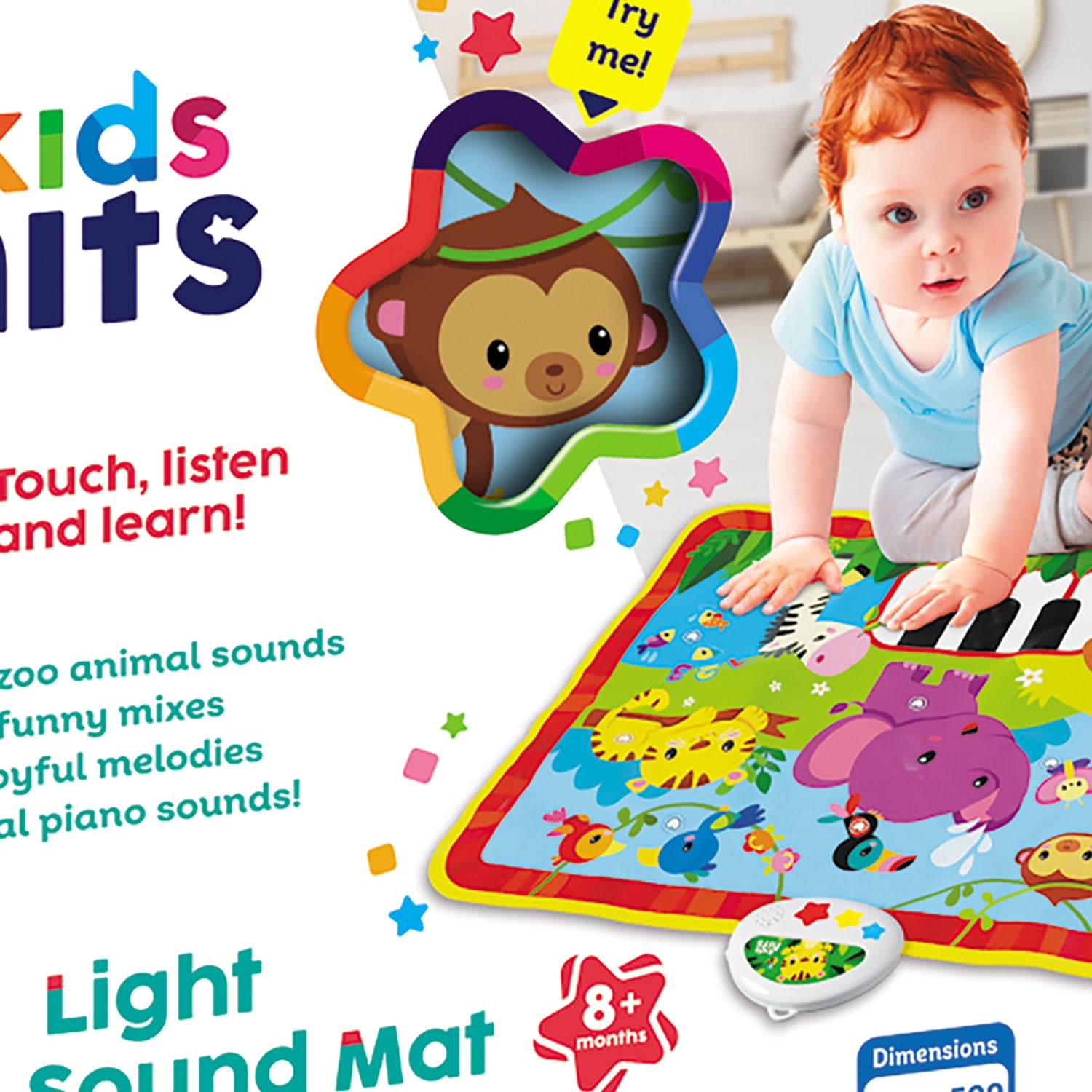 Kids Hits: Light & Sound Mat - Musical Zoo - Activity Floor Pad, Sensory Play Toy, Animals-Songs-Piano Notes, Touch-Listen-Learn, Baby-Toddlers 8Mo+