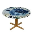 thumbnail image 3 of JRXY Navy Watercolor Flowers Boho Roses Round Tablecloth with Elastic Edge 100% Polyester Fiber White, 3 of 8