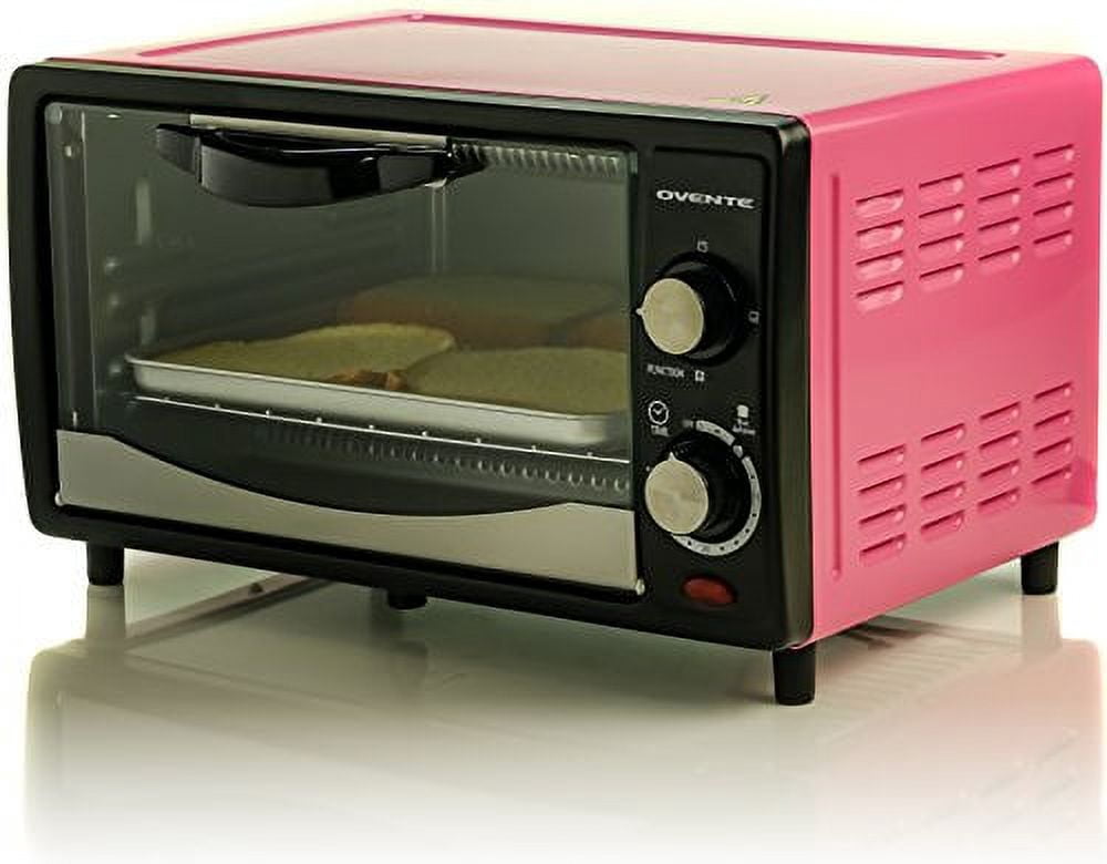 Ovente Countertop Toaster Oven with Timer 800-Watts 10-Liter Capacity Includes Removable Baking Pan/Drip Tray, Pink (TO5810P)