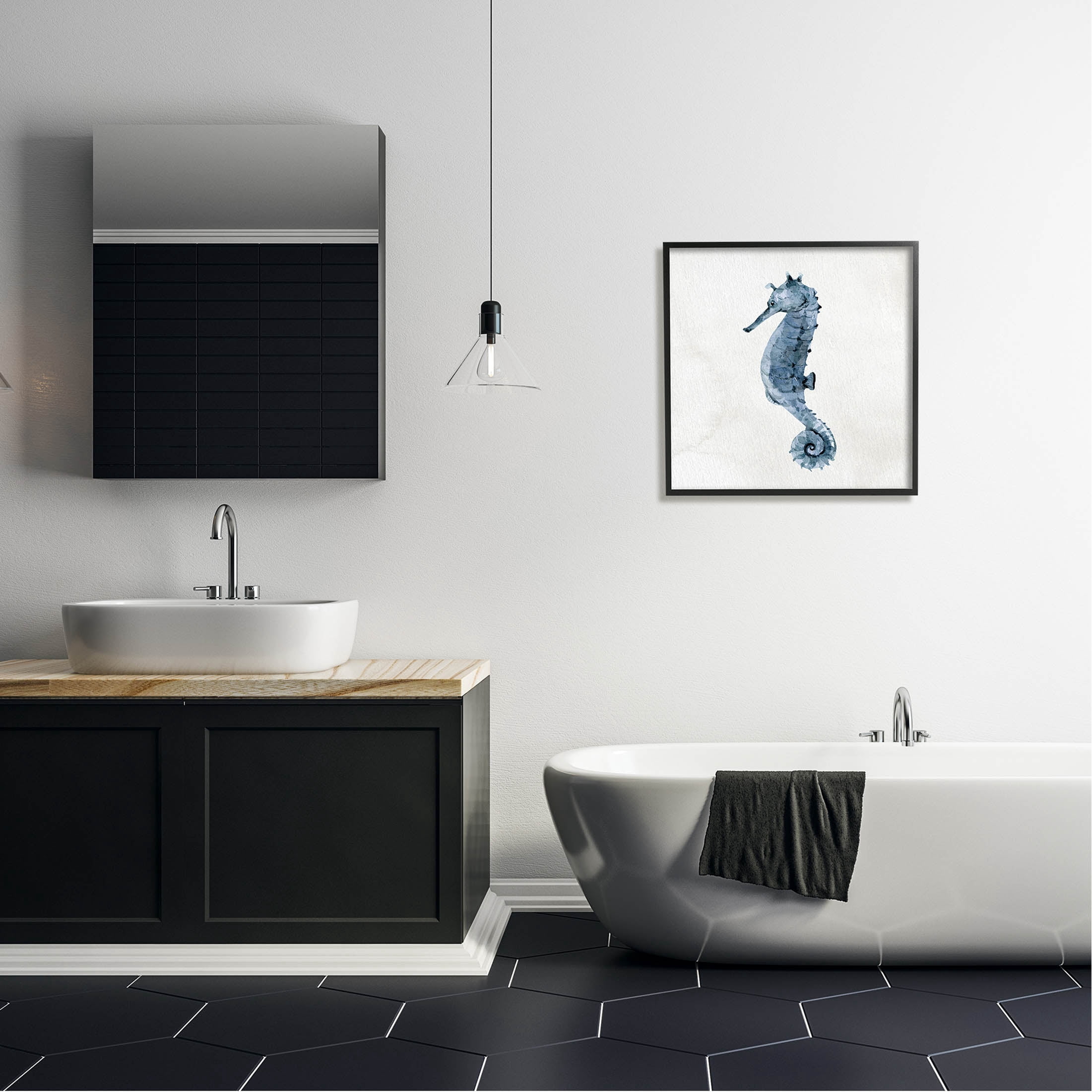 Stupell Industries Nautical Seahorse Wildlife Portrait Graphic Art Black Framed Art Print Wall Art, Design by Kim Allen