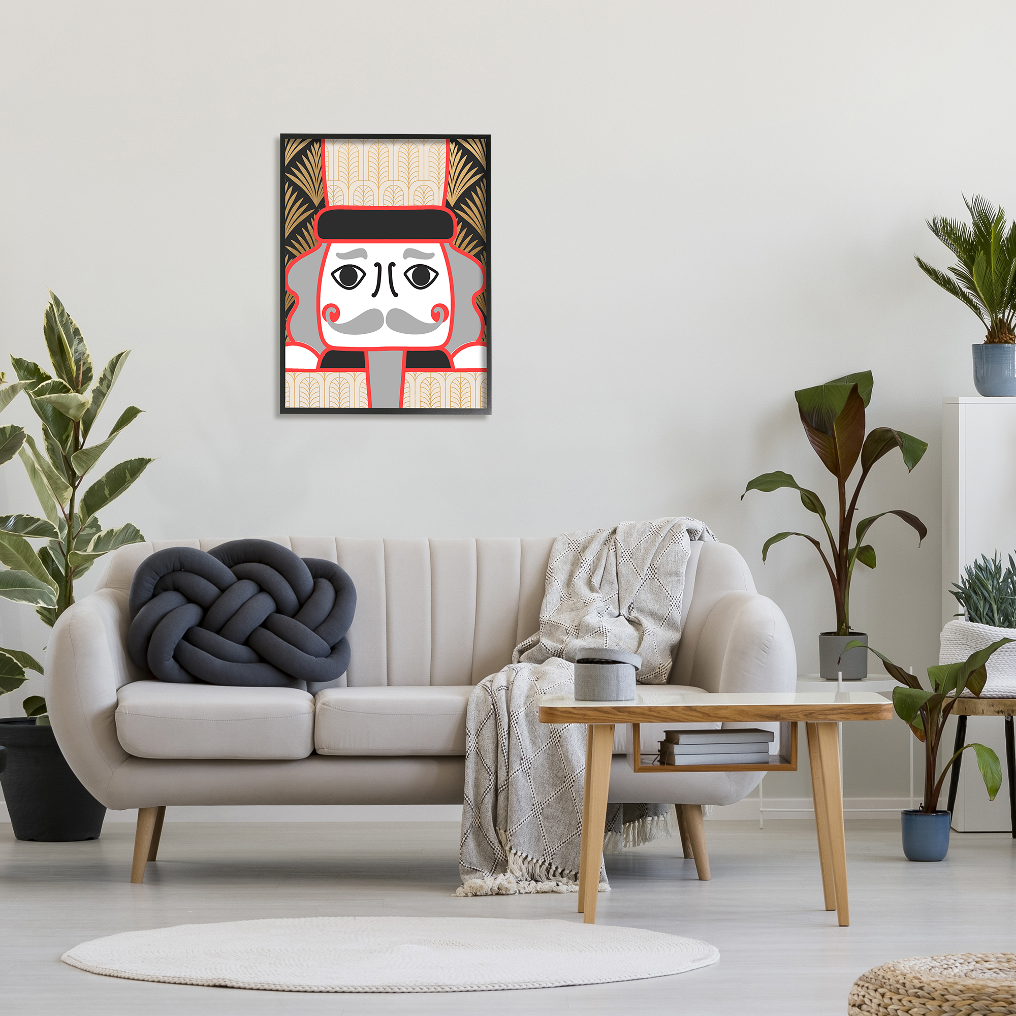 Stupell Industries Winter Nutcracker Soldier Geometrical Industrial Deco Pattern Glam Painting Black framed Art Print Wall Art, 24 x 30, Design by Daphne Polselli