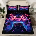 thumbnail image 2 of Manfei Dreamy Plum Gamepad Queen Sheet Sets, Neon Square Geometric Flat Sheet, Teen Boy Kid Child Queen Fitted Sheet, Luxury Bedroom Decor, 4 Pieces, 2 of 7