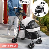 Fompes Pet Stroller up to 22 lbs, 4 Wheels Folding Portable Travel Cat Dog Stroller with Cup Holder, Breathable and Visible Mesh for Medium Small Dog, Grey