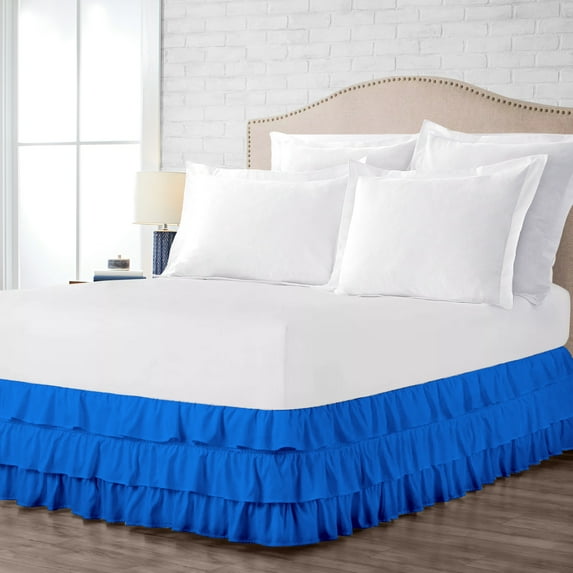 Multi Ruffled Bed Skirt Royal Blue Three Quarter Size 11 Inch Tailored Drop, Soft Double Brushed Hotel Quality Microfiber Bed Skirt Luxury, Easy to Care Wrinkle & Fade Resistance