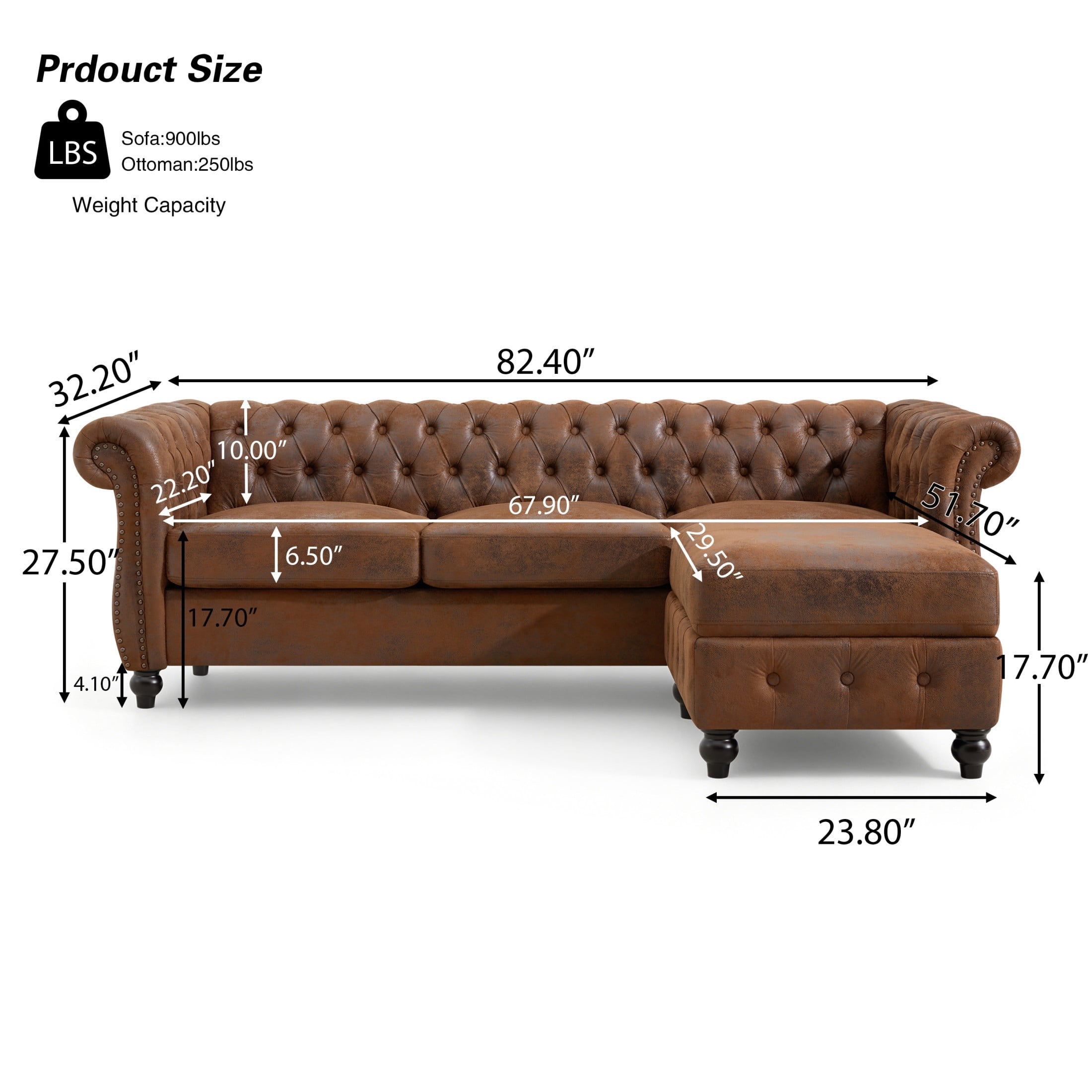 Christopher Knight Home Chesterfield L-Shaped Sofa with Storage Ottoman, Tufted Faux Suede, Brown