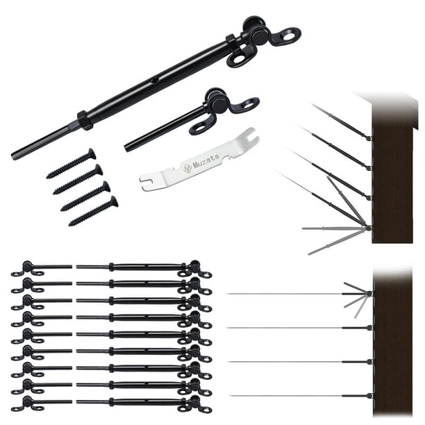 Muzata 10 Pares Kit De Barandilla De Cable Negro 1/8"" Swage Toggle Turnbuckle Hardware T316 Acero Inoxidable Para Poste De Madera Sistema Woodeasy Ángulo 180 Cubierta De Escalera Ajustable 10 Líneas
