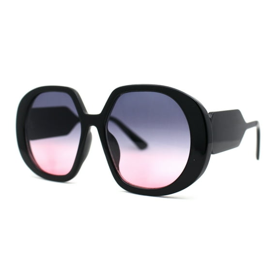Womens Minimally Mod Simple Plastic Large Round Fashion Sunglasses Black Pink Smoke