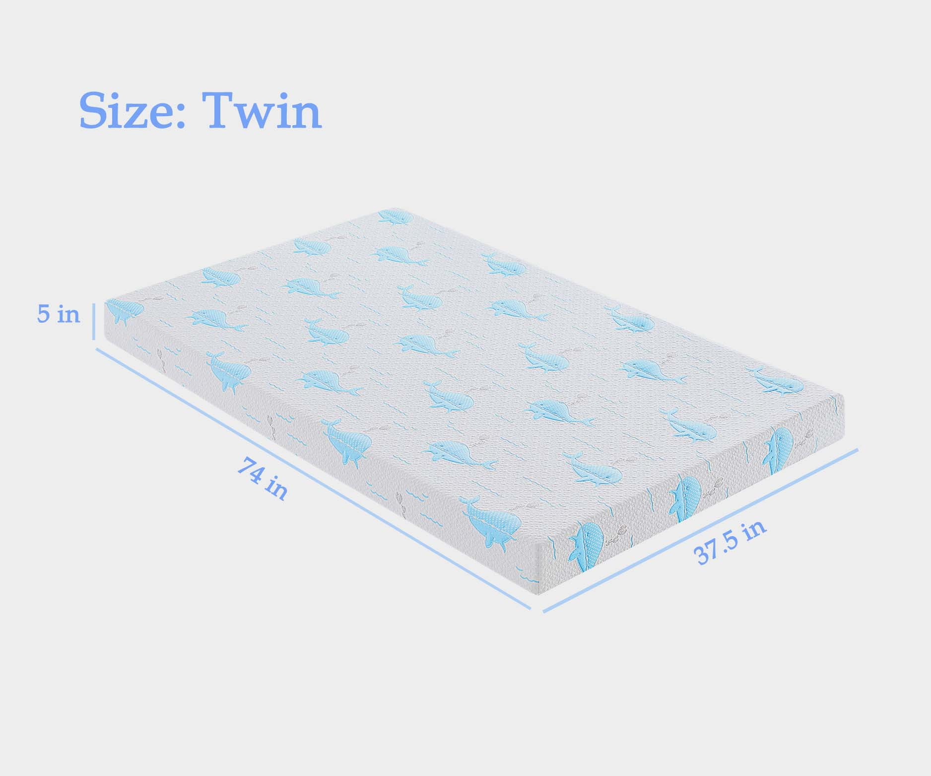 5 Inch Twin Mattress for Kids, Removable Washable Cover with Dolphin Pattern Cooling Memory Foam Medium Feel, Bed-in-a-Box