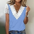 thumbnail image 2 of Women's Summer T-Shirts Lace Patchwork V Neck Casual Loose Fit Short Sleeve Blouse Comfortable Breathable Fashion Top, 2 of 2