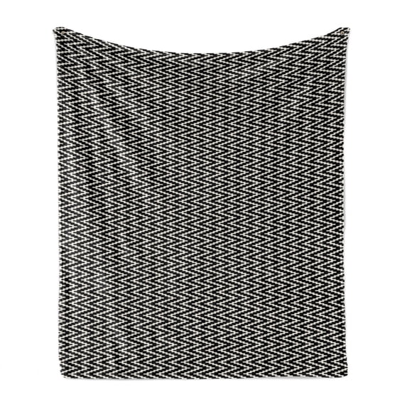 Retro Soft Flannel Fleece Throw Blanket, Abstract Art Continuous Edgy Lines with Zigzags Monochromatic Design, Cozy Plush for Indoor and Outdoor Use, 50" x 70", Charcoal Grey Eggshell, by Ambesonne