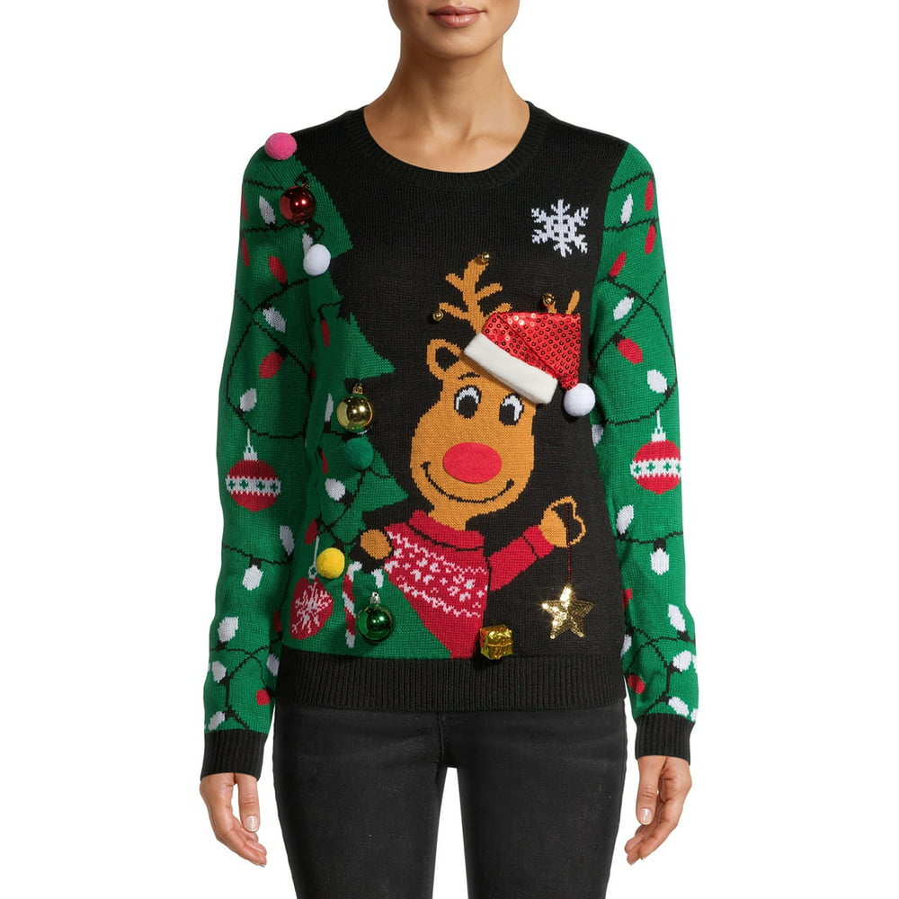 No Boundaries - No Boundaries Juniors' Christmas Sweater - Walmart.com ...