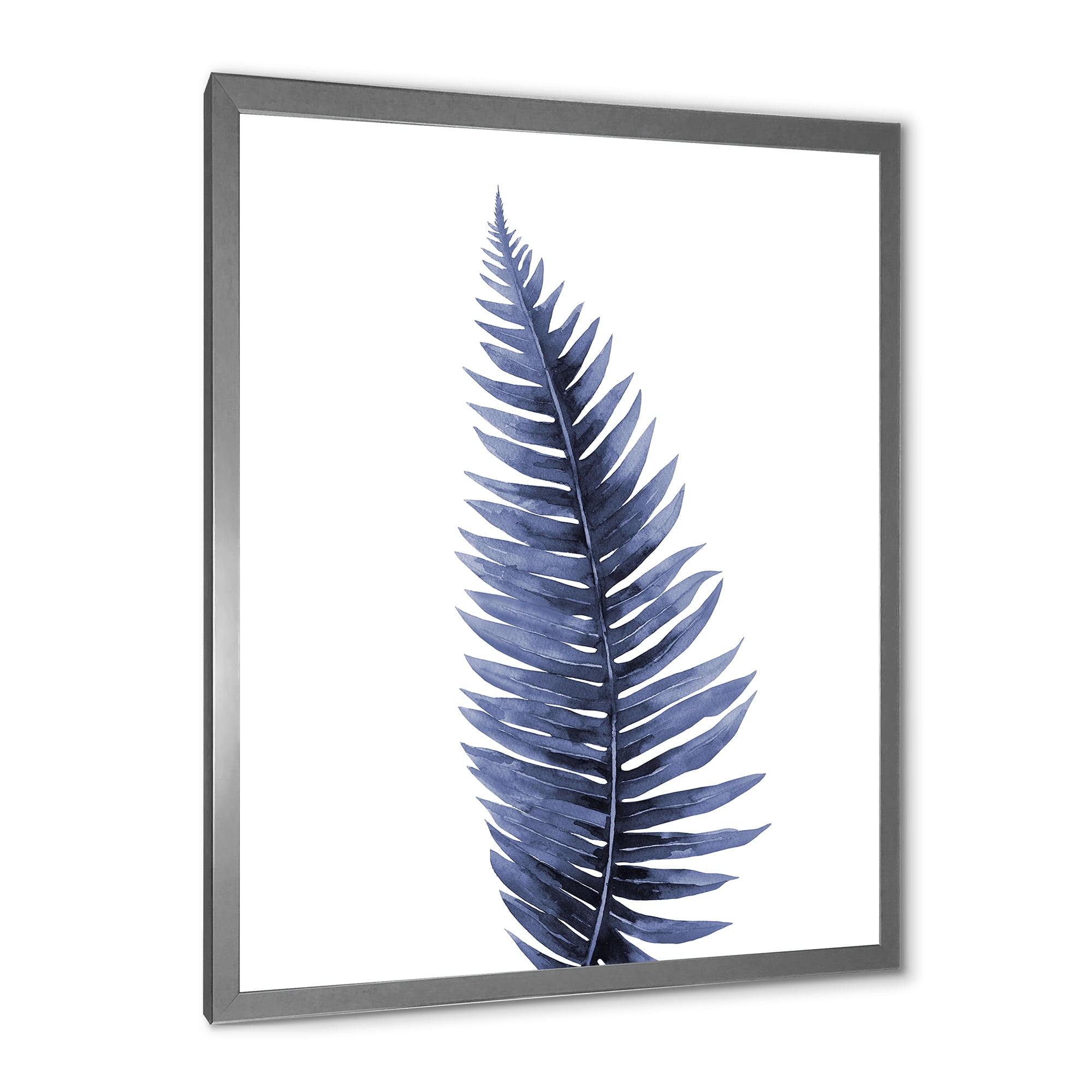 Designart 'Tropical Blue Watercolour Leaves On White' Bohemian & Eclectic Framed Art Print