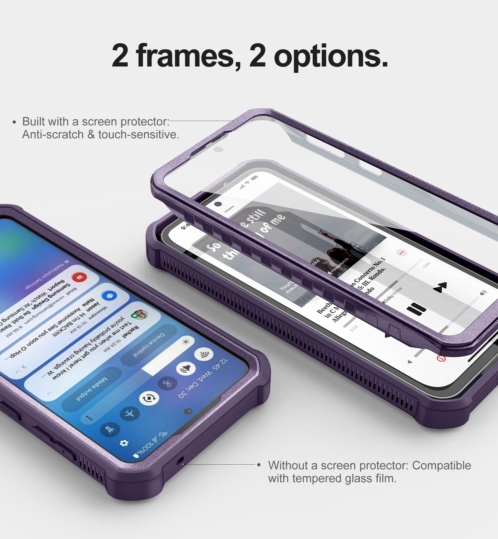 Dexnor Bumper Case for Samsung Galaxy S23 FE (2023), Full-Body Shockproof Rugged Heavy-Duty Protective Cover Dual-layer Protection with 2 Front Frames & Built-in Screen Protector & Kickstand,Purple