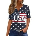 thumbnail image 2 of Cavosen Independence Day T Shirt Women Petite Red White and Blue Short Sleeve V Neck T Shirts USA Star Striped Graphic Tops Lady XL Patriotic Casual T Shirts Independence Day Tunic Tees, 2 of 5