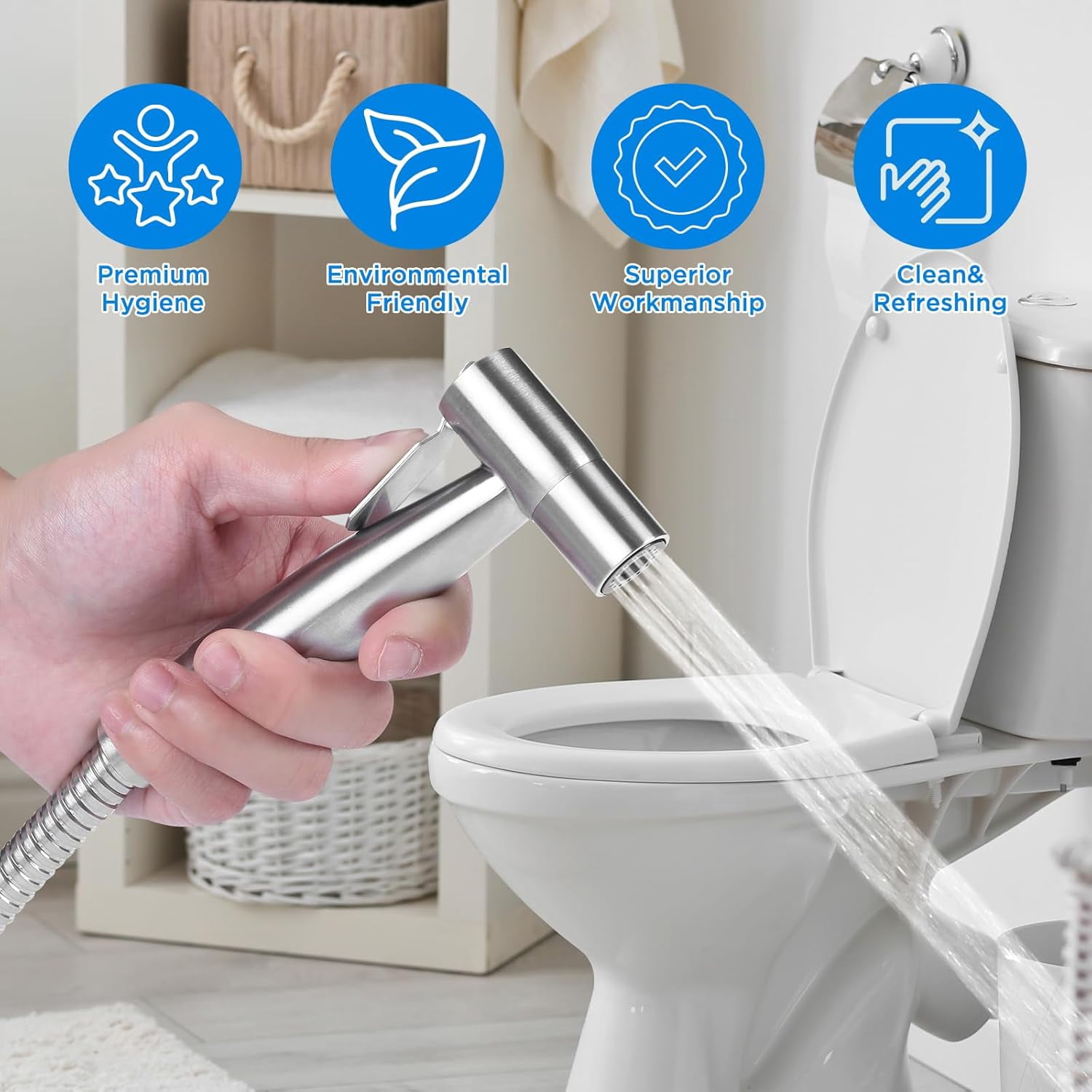 Handheld Bidet Sprayer for Toilet – Muslim Shower Stainless Steel Jet Spray with Adjustable Pressure Brass T-Valve – Multipurpose Bathroom Bidet for Personal Hygiene, Baby, Pet & Feminine Wash