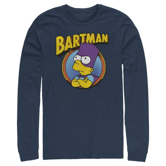 Men's The Simpsons Bartman  Long Sleeve Shirt Navy Blue 2X Large
