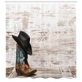 thumbnail image 2 of Western Decor Traditional Rodeo Cowboy Hat And Cowgirl Boots In A Retro Grunge Background Art Photo, Bathroom Accessories, 69W X 84L Inches Extra Long, By Ambesonne, 2 of 2
