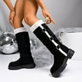 thumbnail image 4 of Lovzfmll Knee High Boots Women, Faux Fur Snow Mid Calf Belt Buckle Mid Heel, Chunky Low Heel Round Toe Buckle Boots Casual Fall Black Boots, 4 of 9