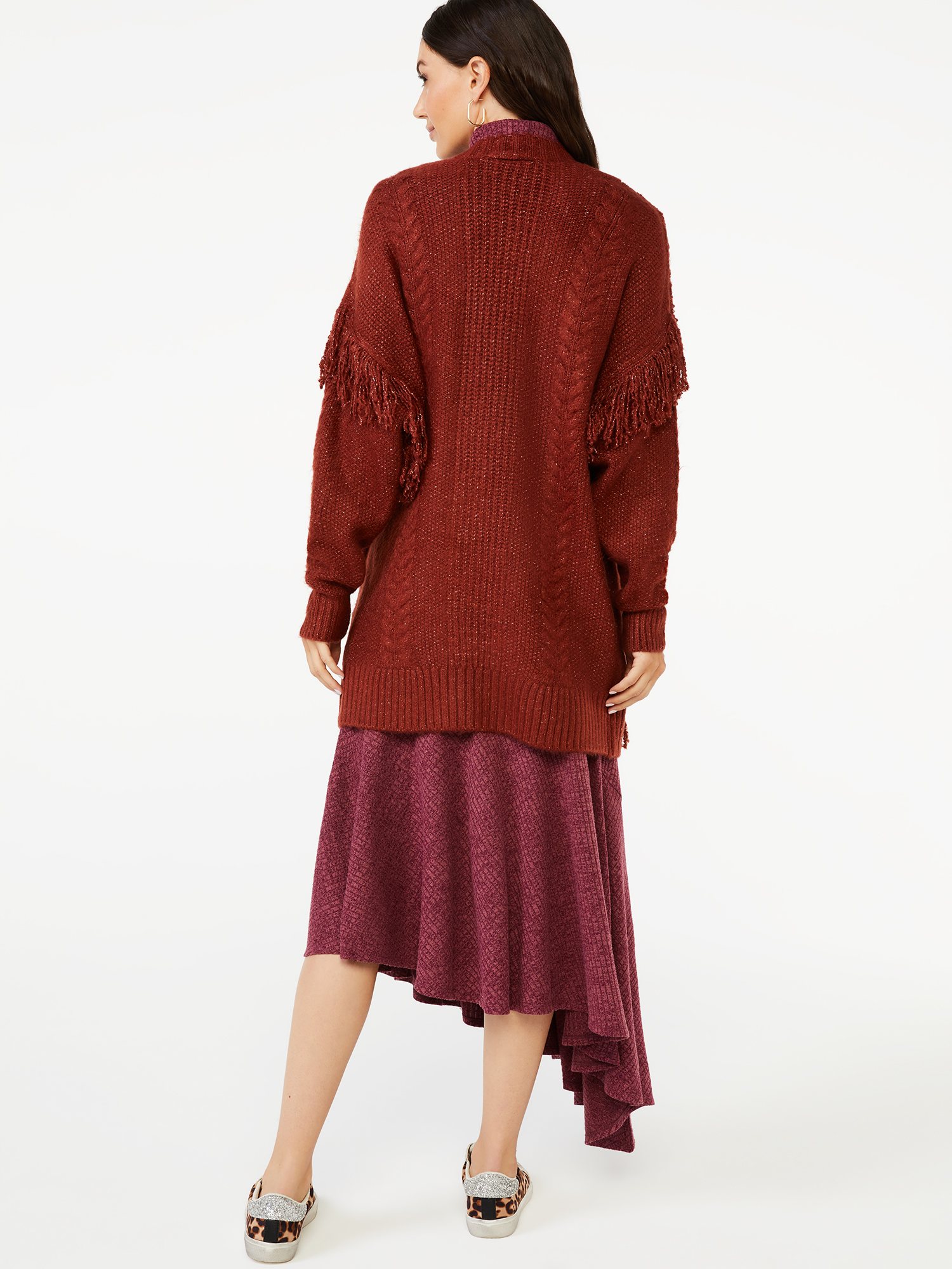 Scoop Women's Fringe Cardigan Sweater with Belt