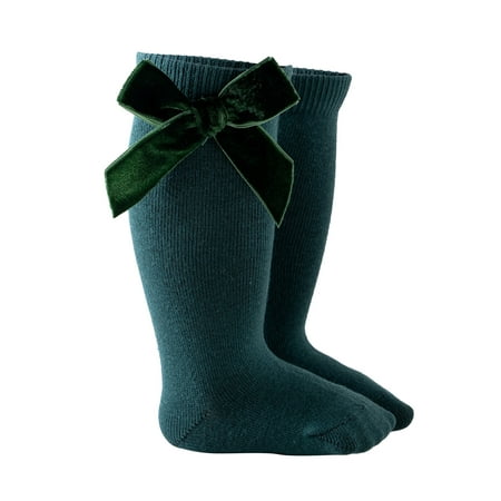 

Amuver Baby Girls Knee High Socks Classic Solid Color Cotton Socks with Velvet Bow for Infants