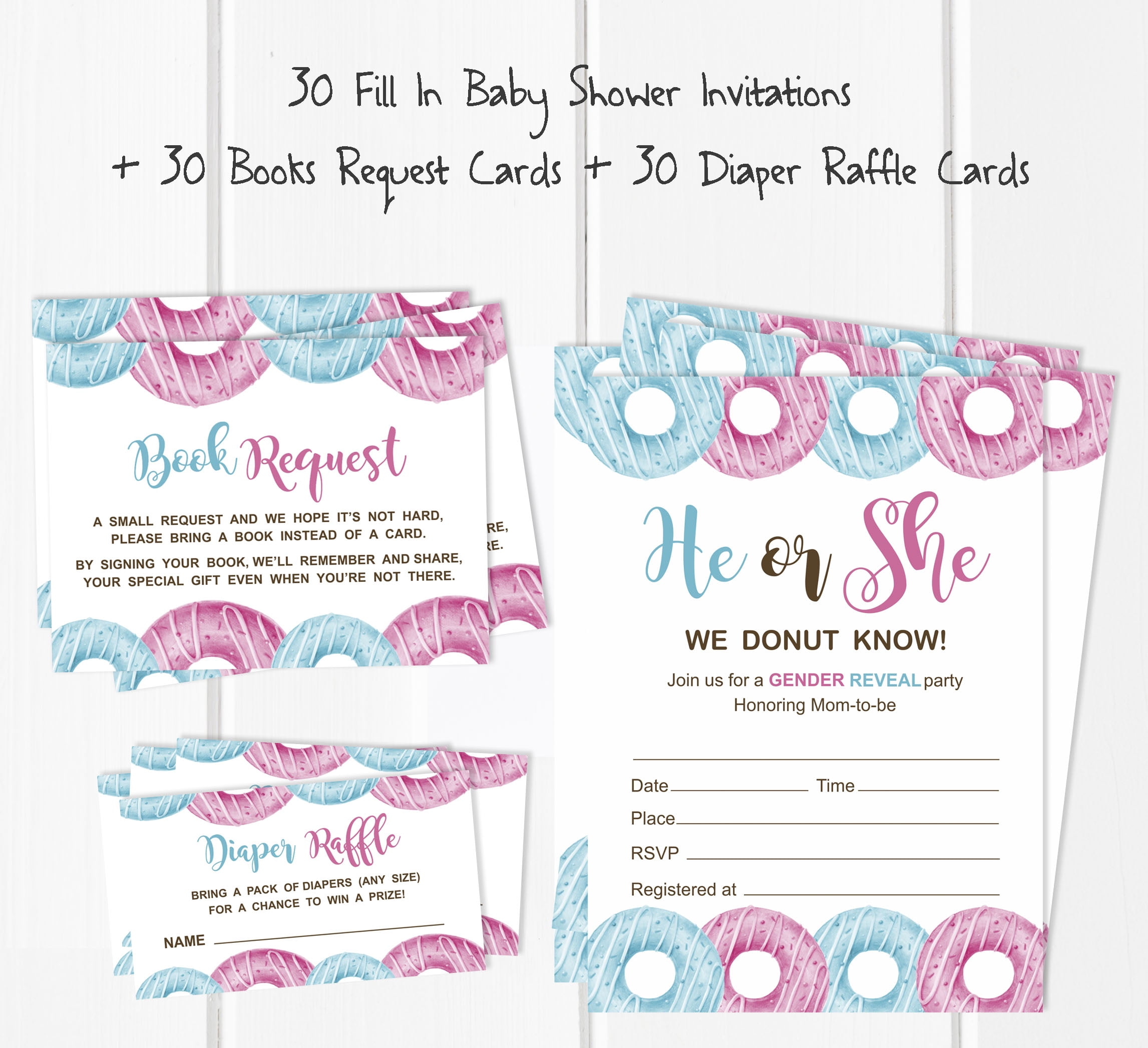 Inkdotpot Set Of 30Donuts Baby Shower Invitations-Diaper Raffle Tickets And Baby Shower Book Request Cards He Or She Gender Reveal Invites Its A Boy Its A Girl