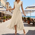thumbnail image 2 of DHFJKG Sleeveless Maxi Dresses For Women Summer Dress Ruffle V Neck Holiday Tie Waist Flowy Irregular Hem Sundress Trendy Dresses, 2 of 5