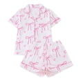 thumbnail image 2 of Bow Print Pajama Sets For Women Women'S Bow Print Sleepwear Set With Collar And Short Sleeves Sweet Ribbon Cozy Pjs Sets White S, 2 of 9
