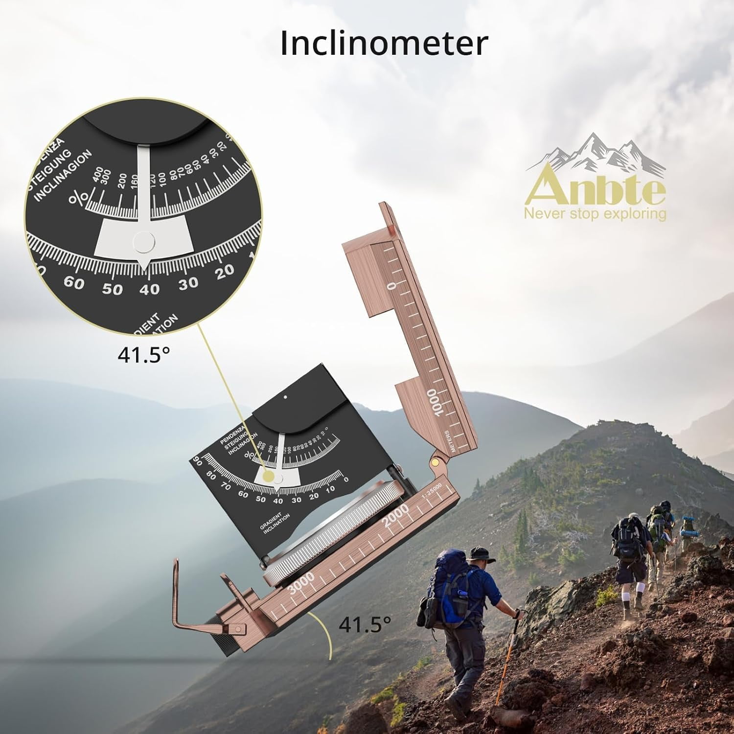 Anbte Compass Hiking Survival, IP65 Waterproof Metal Compass with Sighting Clinometer and Carry Bag, Multifunctional, Professional, for Camping Hunting Hiking Navigation