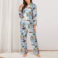 thumbnail image 2 of KLL Watercolor Sailboat Print Women's Long Sleeve Pajamas with Pants Sleepwear Loungewear 2 Set-XX-Large, 2 of 7